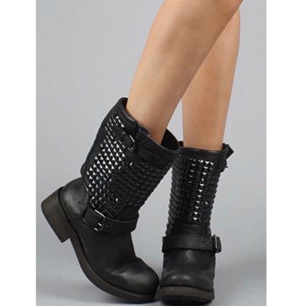 Ash Black Studded Moto Boots Size EU 39 (US 9)